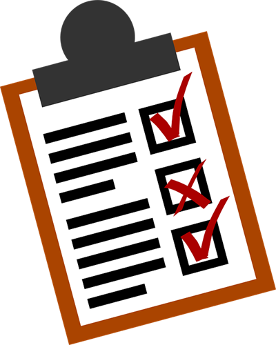 graphic of a clipboard with three checkboxes with two checked and one with an X inside of it